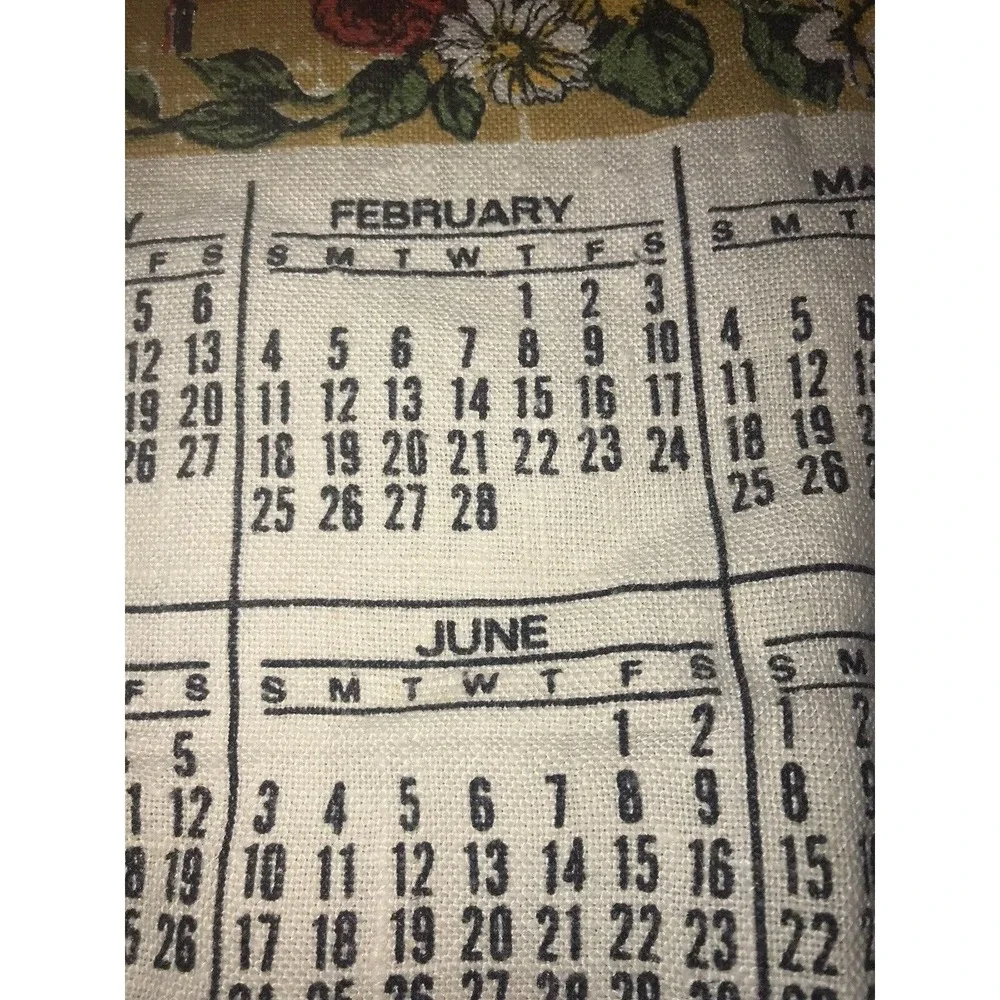 1973 Kitchen Calendar Tea Towel Floral Religious Wall Hanging Granny Core MCM